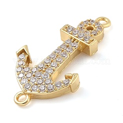 Rack Plating Brass Micro Pave Clear Cubic Zirconia Anchor Connector Charms&nbsp;KK-A234-052G