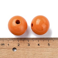 木製大穴ヨーロピアンビーズ  ラウンド  ダークオレンジ  19~20x18mm  穴：4.2mm&nbsp;WOOD-D027-01K