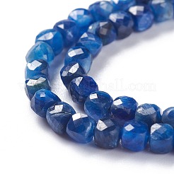 天然カヤナイト/シアナイト/ジステンビーズ連売り  キューブ  多面カット  4~5x4~5x4~5mm  穴：0.9mm  約83個/連  15.55インチ（39.5cm）&nbsp;G-A026-B01-4mm