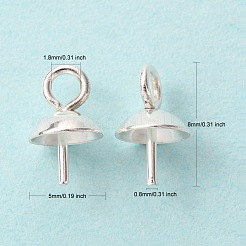 304ステンレススチールカップパールペグベイルピンペンダント  片穴パーツ用  銀  8x5mm  穴：1.8mm  ピン：0.8mm&nbsp;STAS-K210-09A-S