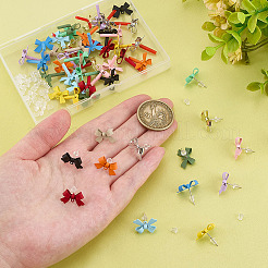 合金製スタッドピアスパーツ  925つのスターリングシルバーピン付き  プラスチック製のピアスキャッチとループ  蝶結び  ミックスカラー  11x15~16mm  穴：1.2mm  ピン：0.7mm&nbsp;EJEW-ME0001-03