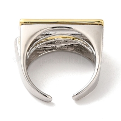 Rack Plating Two Tone Brass Rectangle Open Cuff Ring for Women&nbsp;RJEW-A016-02P