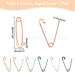 12Pcs 6 Colors 304 Stainless Steel Safety Pin Hoop Earrings for Women&nbsp;AJEW-UN0001-40