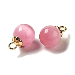 キャッツアイペンダント  金色の真鍮ループ付き  ラウンド  ショッキングピンク  18x12mm  穴：3.5x2.5mm&nbsp;FIND-C046-04B-G
