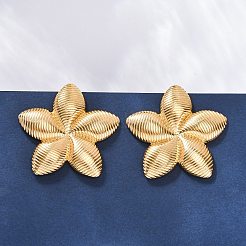 女性用304ステンレススチールスタッドピアス  花  ゴールドカラー  36.5x38.5mm&nbsp;LS-EJEW-K306-19G