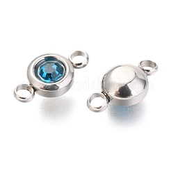 304ステンレススチールラインストーンリンクコネクター  フラットラウンド  ステンレス鋼色  ブルージルコン  12x6.5x4mm  穴：2mm&nbsp;STAS-P237-17P-13