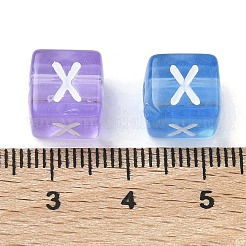 スプレー塗装透明アクリルビーズ  文字付きのキューブ  ミックスカラー  文字x  9.5x9.5x10mm  穴：3.8mm  約570個/500g&nbsp;MACR-K365-07X