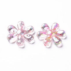 透明なアクリルビーズ  ABカラー  花  ピンク  25x4.5mm  穴：1.6mm  約375個/500g&nbsp;TACR-S154-35C-902