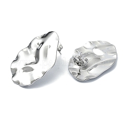 変色しにくい201ステンレススチールスタッドピアス  304ステンレスピン付き  テクスチャー  ステンレス鋼色  30x20mm&nbsp;EJEW-K270-13P