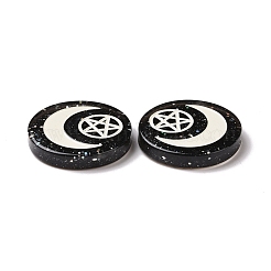 樹脂カボション  グリッターパウダー付き  月と五芒星模様の平丸  ブラック  29x5.5mm&nbsp;RESI-G055-02B