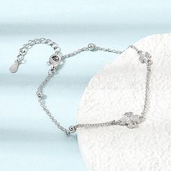 Brass Micro Pave Clear Cubic Zirconia Four Leaf Clover Link Bracelets&nbsp;KK-CBAED06-02P
