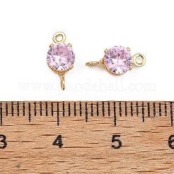 SHEGRACE Brass Pave Cubic Zirconia Flat Round Connector Charms&nbsp;XGRQ2O042-435B-G