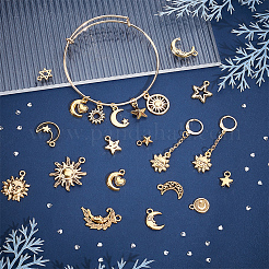 80pcs20スタイルチベットスタイルアロイペンダント  月と太陽と星のシリーズのペンダントセット  アンティーク黄金  11~26x8~16x1~4mm  穴：1~2.5mm  4個/スタイル&nbsp;FIND-UN0007-50