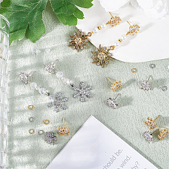 12Pcs 2 Color Brass Pave Clear Cubic Zirconia Flower Stud Earring Findings&nbsp;DIY-CN0002-79