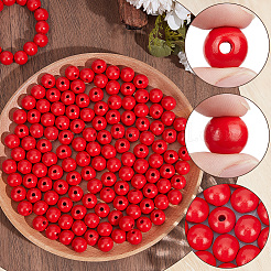 Spray Painted Round Natural Schima Wood Beads&nbsp;WOOD-PA0001-81B-01