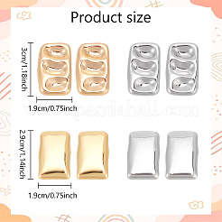 本物の14Kゴールドメッキ4ペア4スタイル合金スタッドピアス（女性用）  長方形  本物の金メッキと本物のプラチナメッキ  28.5~31x18.5~19mm  1ペア/スタイル&nbsp;EJEW-AN0004-24
