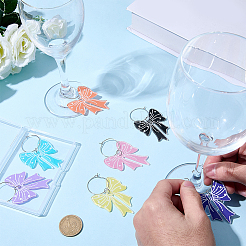 7色のリボン付きアクリルワイングラスチャーム7個  真鍮のワイングラスチャームリング付き  プラチナ  ミックスカラー  70mm  1pc /カラー&nbsp;AJEW-BM00001