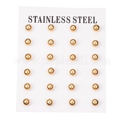 304ステンレススチールスタッドピアス  低刺激性のイヤリング  ラウンド  ゴールドカラー  14x3mm  ピン：0.8mm  12のペア/カード&nbsp;EJEW-H353-03G-3MM