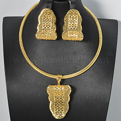 Brass Hollow Leaf Pendant Necklaces & Stud Earrings Sets for Women&nbsp;FS-WG489B7-01