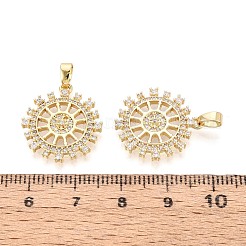 真鍮マイクロパヴェクリアキュービックジルコニアペンダント  ヘルムチャーム  18KGP本金メッキ  20x18x2.5mm  穴：4.5x2mm&nbsp;KK-T075-89G
