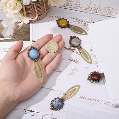 5Pcs Round Natural Rose Quartz & Blue Spot Jasper & Dyed White Jade & Dyed Agate & Opalite Bookmarks&nbsp;AJEW-CA00018