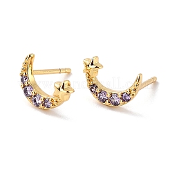 Moon & Star Cubic Zirconia Stud Earrings for Her&nbsp;EJEW-C002-14G-RS