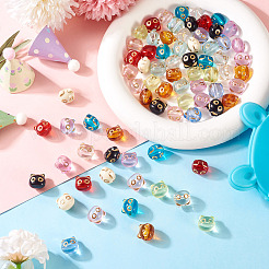 88個11色透明アクリルビーズ  猫  ゴールドライン入り  ミックスカラー  12.5x13x11mm  穴：1.8mm  8個/カラー&nbsp;MACR-TA0002-27