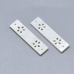 シェルリンクコネクター  花が刻まれた長方形  貝殻色  30x7x2mm  穴：0.8~1mm&nbsp;SSHEL-S264-035B