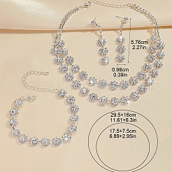 花の合金ラインストーンチェーン二重層ネックレス＆スタッドダングルイヤリング＆ブレスレットセット  銀  クリスタル  295mm&nbsp;FS-WG0F210-01