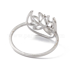 Non-Tarnish Hollow Out Lotus 304 Stainless Steel Finger Ring for Women&nbsp;RJEW-E073-06P