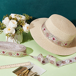 ポリエステルの花刺繍レーストリム  スパンコール付きフローラルレースリボン  衣類用アクセサリー  レッド  1-5/8インチ（40mm）&nbsp;OCOR-WH0090-93