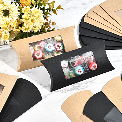 30個2色のクラフト紙枕キャンディボックス  結婚式の好意のベビーシャワーの誕生日パーティー用品  クリアウィンドウ付き  ミックスカラー  16x7.8x2.5cm  展開：18.5x7.8x0.15cm  15個/カラー&nbsp;CON-PH0002-49
