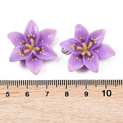 不透明樹脂ペンダント  花のチャーム  プラチナ鉄ループ付き  パープル  30x26x7mm  穴：1.8mm&nbsp;CRES-D328-04A
