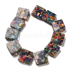 天然の染色されたインペリアルジャスパーと樹脂ビーズの連売り  正方形  カラフル  16x16x6mm  穴：1.6mm  約11個/連  6.97インチ（17.7cm）&nbsp;G-G083-C05-01