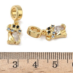 真鍮パヴェクリアキュービックジルコニアヨーロピアンダングルチャーム  大穴ペンダント  16KGP本金メッキ  犬  22mm  穴：5mm&nbsp;KK-L257-24G-02