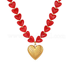 Valentine's Day 304 Stainless Steel Heart Pendant Resin Beaded Necklaces for Women&nbsp;FS-WG68522-01