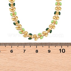 304ステンレススチール製エナメルリーフリンクチェーンネックレス（女性用）  イオンプレーティング（ip）  グリーン  18KGP本金メッキ  16.10インチ（40.9cm）&nbsp;NJEW-Z111-01G