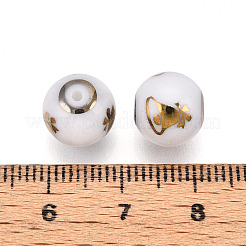クリスマス不透明ガラスビーズ  電気めっきクリスマスベル模様とラウンドします。  黄金メッキ  10mm  穴：1.2mm&nbsp;EGLA-R113-06C