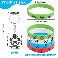 PVC フットボール キーチェーン & シリコン コード ブレスレット ジュエリー セット  ミックスカラー  8.1cm  12pc&nbsp;SJEW-GF0001-01