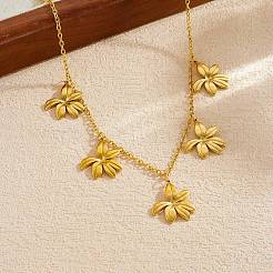 304 Stainless Steel Flower Multi Pendant Bib Necklaces for Women&nbsp;WG4B855-01