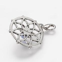 チベットスタイルの合金の宝石のペンダント  真鍮カニカン付き  花付きフラットラウンド  42mm&nbsp;PALLOY-JF00326