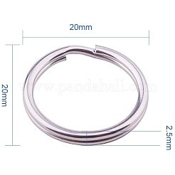 304ステンレススチール製スプリットキーリング  キーホルダー留め金のパーツ  ステンレス鋼色  20x2.5mm  約50個/袋&nbsp;STAS-PH0005-02