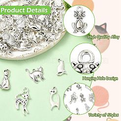100pcs10スタイルチベットスタイルアロイペンダント  猫の形のチャーム  アンティークシルバー  17.5~25.5x7.5~16x2~5mm  穴：1.2~3mm  10個/スタイル&nbsp;FIND-CJ0005-66