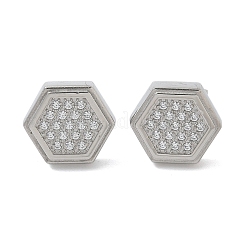 304 Stainless Steel Micro Pave Clear Cubic Zirconia Stud Earrings&nbsp;STAS-Z107-01P-01