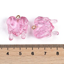 樹脂チャーム  黄金の鉄のパーツと  ハート  ピンク  23x18x11mm  穴：2mm&nbsp;RESI-I060-01C