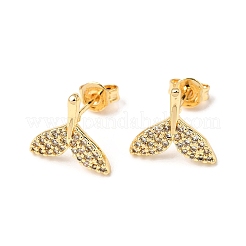 Fishtail Brass Micro Pave Clear Cubic Zirconia Stud Earrings&nbsp;EJEW-A135-15G