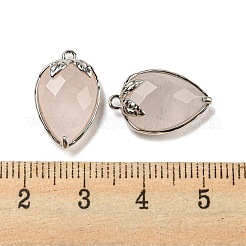 天然ローズクォーツファセットペンダント  ラックメッキ真鍮イチゴチャーム  プラチナ  18x11x5~5.5mm  穴：1.2mm&nbsp;G-M431-06P-03