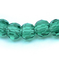 クリアガラスビーズ連売り  ファセット（32ファセット）ラウンド  シーグリーン  6mm  穴：1mm  約100個/連  24インチ&nbsp;X-GLAA-R166-6mm-01G