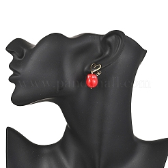 ハートガラスの模造真珠ビーズのダングルスタッドピアス  真鍮製のピアスパーツ  ゴールドカラー  28.5x13mm&nbsp;EJEW-JE06672