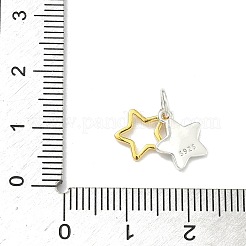 スターリングシルバーのブラックエナメルスマイルフェイスフラワーチャーム925個  ゴールデン＆シルバー  スタンプ925個付き  スター  10x9x1mm  丸カン：5x1ミリ  3mm内径&nbsp;STER-A051-02B
